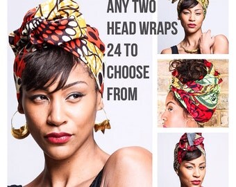 Any Two Turban Wax head wraps | African Wax print Head wrap | Printed headband | Turban Wax Headband | African Print Fabric | Hair Accessory