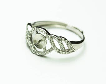 1pc adjustable 925 Sterling Silver w/Cubic Zirconia Jewellery findings Ring Setting, for half drilled Beads - FDSSO0128