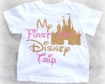 My first disney trip shirt for girls - pink and gold disney shirt - Cinderella Castle - vacation shirt for toddlers - disneyworld shirt