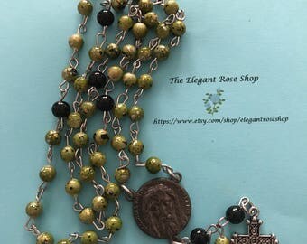 Beautiful, Handmade Rosary in Green and Black