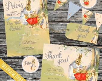 Personalised Peter Rabbit Birthday Invite set, Little Bunny, Spring time, Easter invitation pack, Baby, Beatrix Potter party, customised