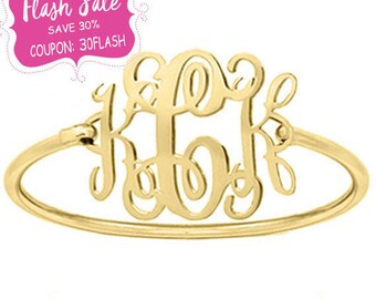 FLASH SALE 30% OFF Gold monogram bracelet 18k gold plated pendant select any initial made with 925 silver and gold plated