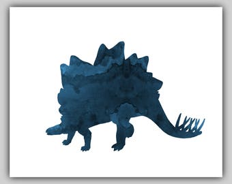 Stegosaurus, blue dinosaur, black dinosaur, printable dinosaur, dinosaur print, dinosaur art, dinosaur nursery, dinosaur art print, wall art