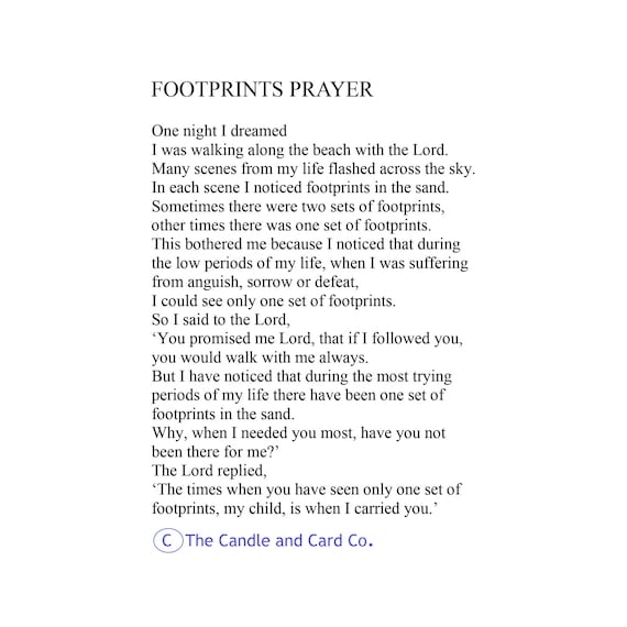 Footprints Prayer Card Footprints in the Sand Laminated