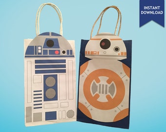 Star Wars R2D2 & BB8 Party Favor Bag Printable, Star Wars Birthday Party Goodie Bag, Star Wars Party Supplies, Star Wars Party Favor