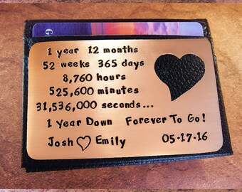 Gift For Her, 1st Anniversary, Personalized Present, Great Girl Gift, Copper Wallet Insert