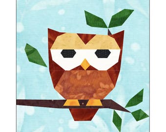 Owl On Branch Quilt Block Paper Pieced Pattern
