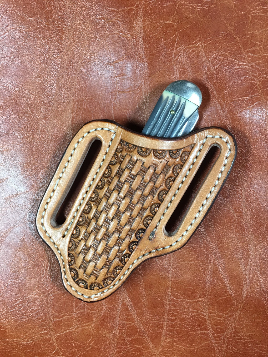 Slanted Pocket Knife Belt Sheath Pancake Knife Sheath Case