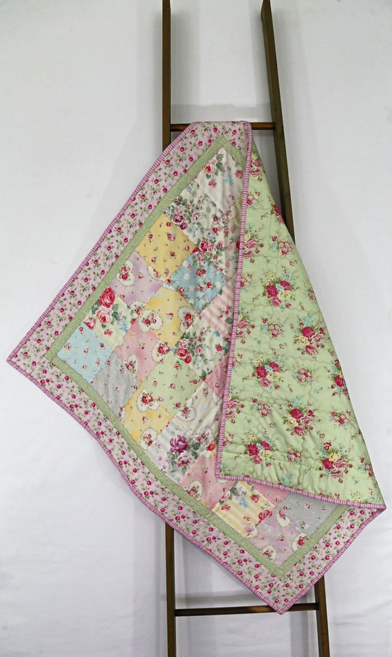 Rose Baby Girl Quilt Shabby Chic Quilt Floral by OhSherryQuilts