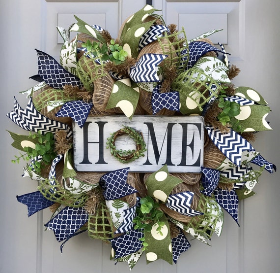 Home Rustic Burlap Deco Mesh Wreath Welcome Wreath