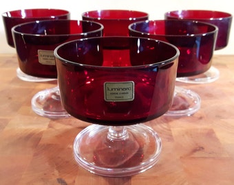 Vintage Luminarc Cavalier Dessert Glasses, set of 6 Coup Glasses, Ruby Red