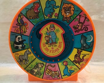 Vintage 1983 Mattel See 'N Say "The Zoo Keeper Says," Zoo Animals Zookeeper See N Say With Pull String - Talking Retro Toy - Works Great!-