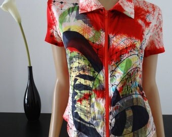Chemisier vintage art contemporain 90's IPSE en soie taille 40 - uk 12 - us 8 // arty