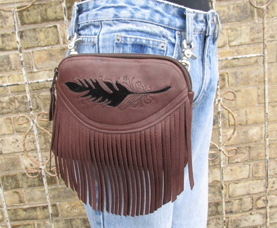 Brown Leather Belt Bag clip on belt loop bag womens hip bag