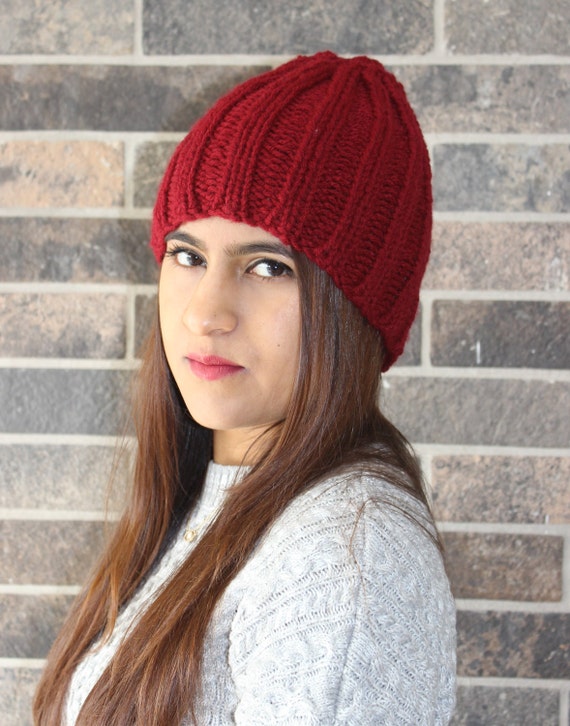 Red Ribbed Beanie