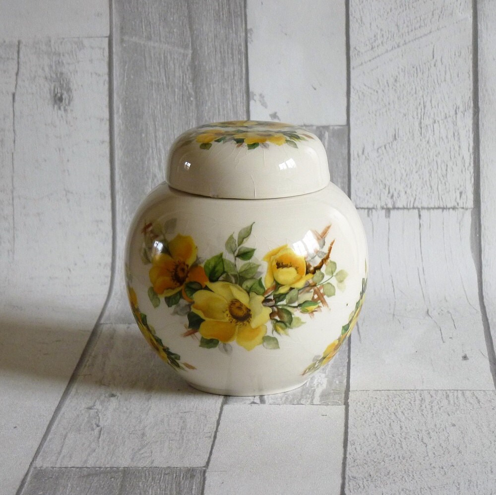 Vintage Arthur Wood Pottery Ginger Jar with Yellow Wild Rose