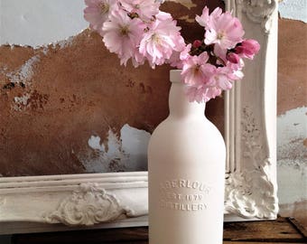 Painted Glass Bottle Vase ~ Upcycled Glass Bottle Vase, White