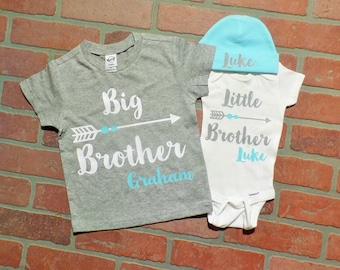 Personalized Big Brother/ Little Brother Shirt / Onesie Beanie set