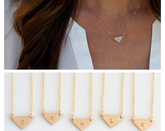 Bridesmaid Jewelry, Gold Triangle Necklace, Personalized Bridesmaid Gift, Initial Necklace, Wedding Gift, LEILAjewelryshop, N235