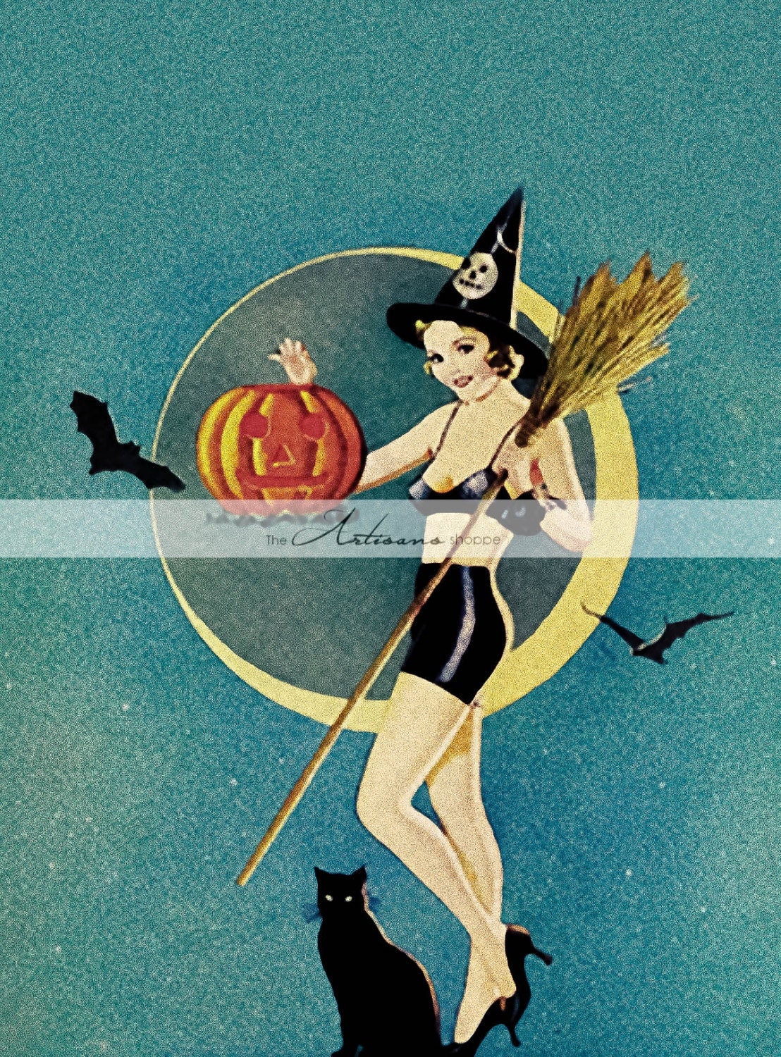 Digital Download Printable Art Sexy Witch Pin Up Art Deco
