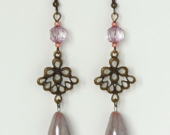 Beaded Earrings Dangle Earrings Rectangle Pendant by bleuluciole