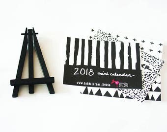 2018 Desk Calendar - Mini 2018 Desk Calendar with stand - Monthly Calendar - 2018 calendar - B&W Patterned Calendar - mini easel