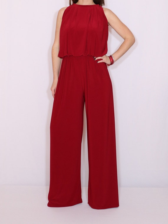 Wine red jumpsuit Jumpsuit women Wide leg jumpsuit Halter