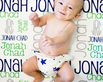Monogram Baby Blanket- Boy Blanket- Personalized Baby Blanket- Swaddle Receiving Blanket- Baby Shower Gift