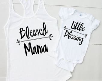 Mommy and Me Shirt Set - Mommy and Me Outfit - Mommy and Me Shirts - Mommy and Me Matching Outfits - Blessed Shirt - Little Blessing Onesie®