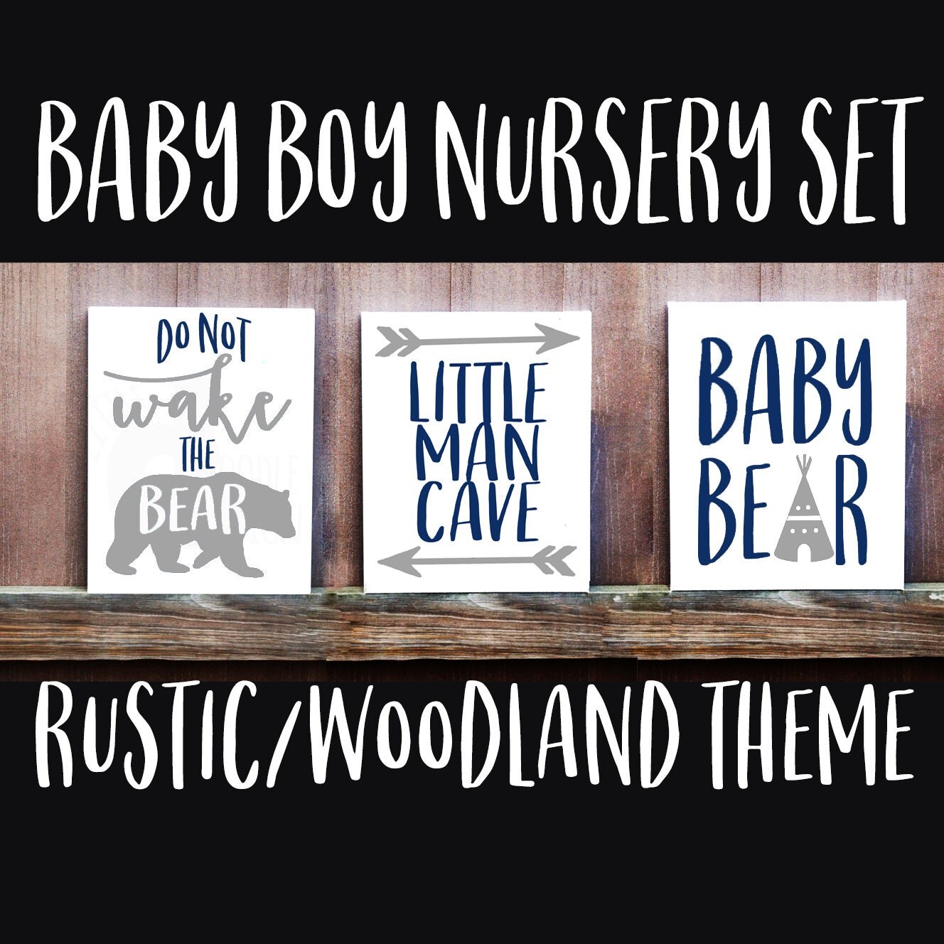 Nursery Signs Baby Boy Nursery Set of Three Rustic Nursery