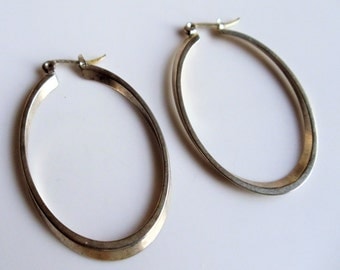 Vintage Extra Large Hoop Earrings, Silver Tone Oval Hoops, Hoop Pierced Earrings, Silver Tone Jewelry, Gift For Her, 1970s'