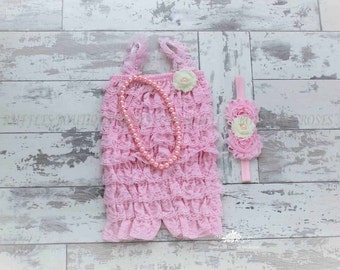 Pink Lace Baby Romper SET, Baby Girl Romper, Pink Baby Romper, Newborn Romper, Toddler Romper, Photo Prop, Pink Birthday Romper