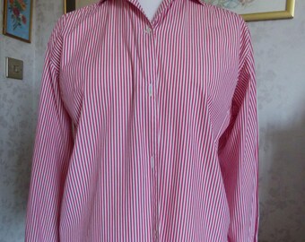 Vintage Italian cotton 'Longarno' red and white striped ladies blouse shirt size M-L