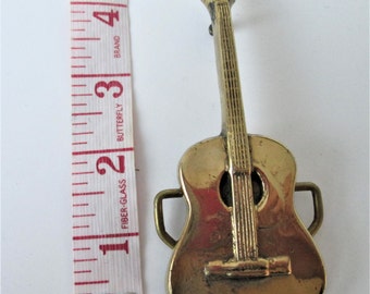 Guitar Solid Brass Belt Buckle, Rare Vintage Acoustic Guitar Belt Buckle, Exceptional Condition