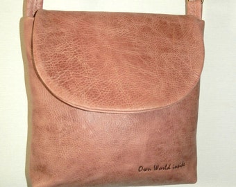 Before 68 EUR ,Today 50 EUR Leather Cross Body Bag Handbag for Women Genuine leather Pink Bag Handmade Dusty rose color