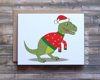 Funny Christmas card, T-Rex short arms, T-Rex Christmas card, Dinosaur Christmas Card, Funny xmas card, Funny Holiday Card