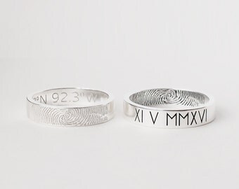 Coordinates Ring / Latitude Longitude Ring / Actual Fingerprint Ring / Location Ring / Couple Ring - CR08