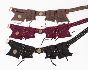 Festival Utility Belt multi pocket hip bag fanny pack vegan cotton canvas flower of life sacred geometry burning man psytrance brass UB6