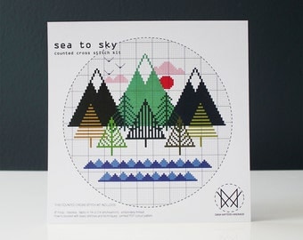 Sea To Sky - Modern Counted Cross stitch kit - Easy DIY cross stitch kit