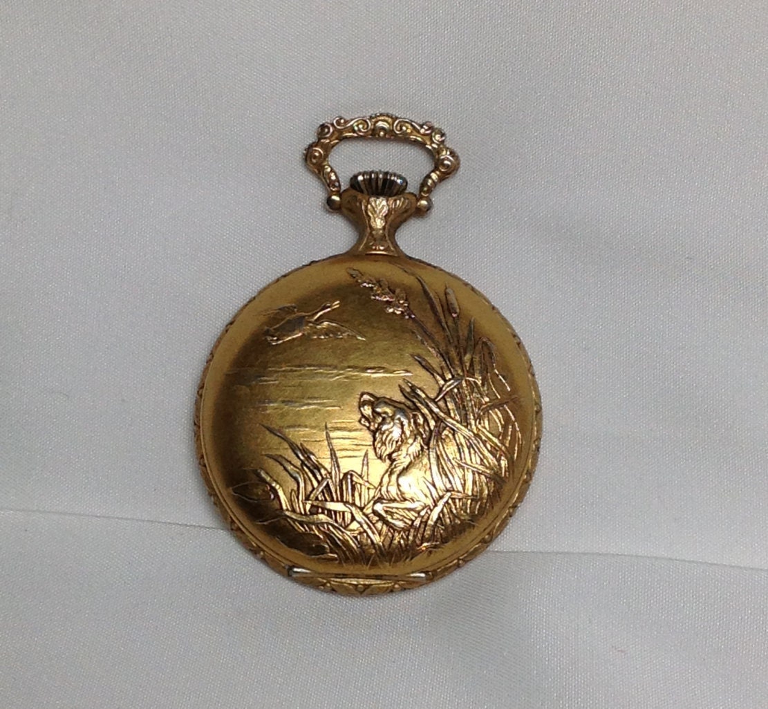 Vintage Wyler Hunting Dog Pocket Watch