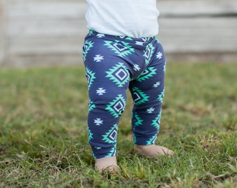 Turquoise and Navy Navajo Leggings for Baby, Toddler & Girls