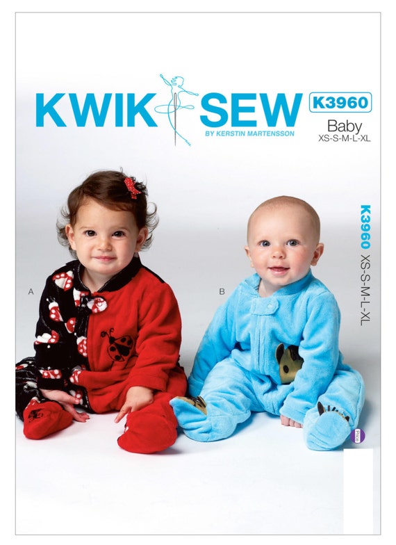 Sewing Pattern for Infants' Footed Jumpsuits, Kwik Sew Pattern 3960, Babies Sleeper Pattern, One Piece Footed Sleepers, Boy Girl