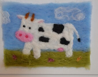Needle felted cow, for a childs room