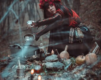 Witch dress, black fantasy dress, larp clothing, larp dress, witch costume, medieval fantasy dress