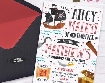 Pirate Birthday invitation DIY Pirate Party invitation Ahoy Matey printable invitation pirate Invitation