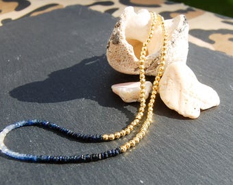 Blue Sapphire and Gold necklace, Ombre Sapphire Necklace, Gold Necklace, Gemstone Necklace, Dainty Sapphire Necklace,Blue Gemstone Necklace
