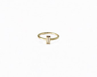 14K -Handmade - Unique - Solitaire - Baguette - Trendy - Yellow - Gold - Stacker - Engagement - Diamond - Ring