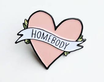 SECONDS SALE Introverted enamel pin / homebody pin / 1.25 inch soft enamel pin / gift for her / heart pin / introvert pin / home body