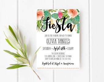 Fiesta Bridal shower invitation, Cactus Invitation, Fiesta invite, Printed Bridal shower invitation, Digital Bridal Shower invitations
