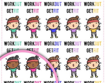 Work Out Kawaii Chibi Character Planner Stickers for Erin Condren, Happy Planner, Passion Planner, Plum Planner... (#54)